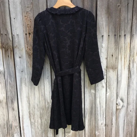 NWT Madewell Ruffled Wrap Dress Black Floral Jacquard Polyester M - Picture 9 of 12